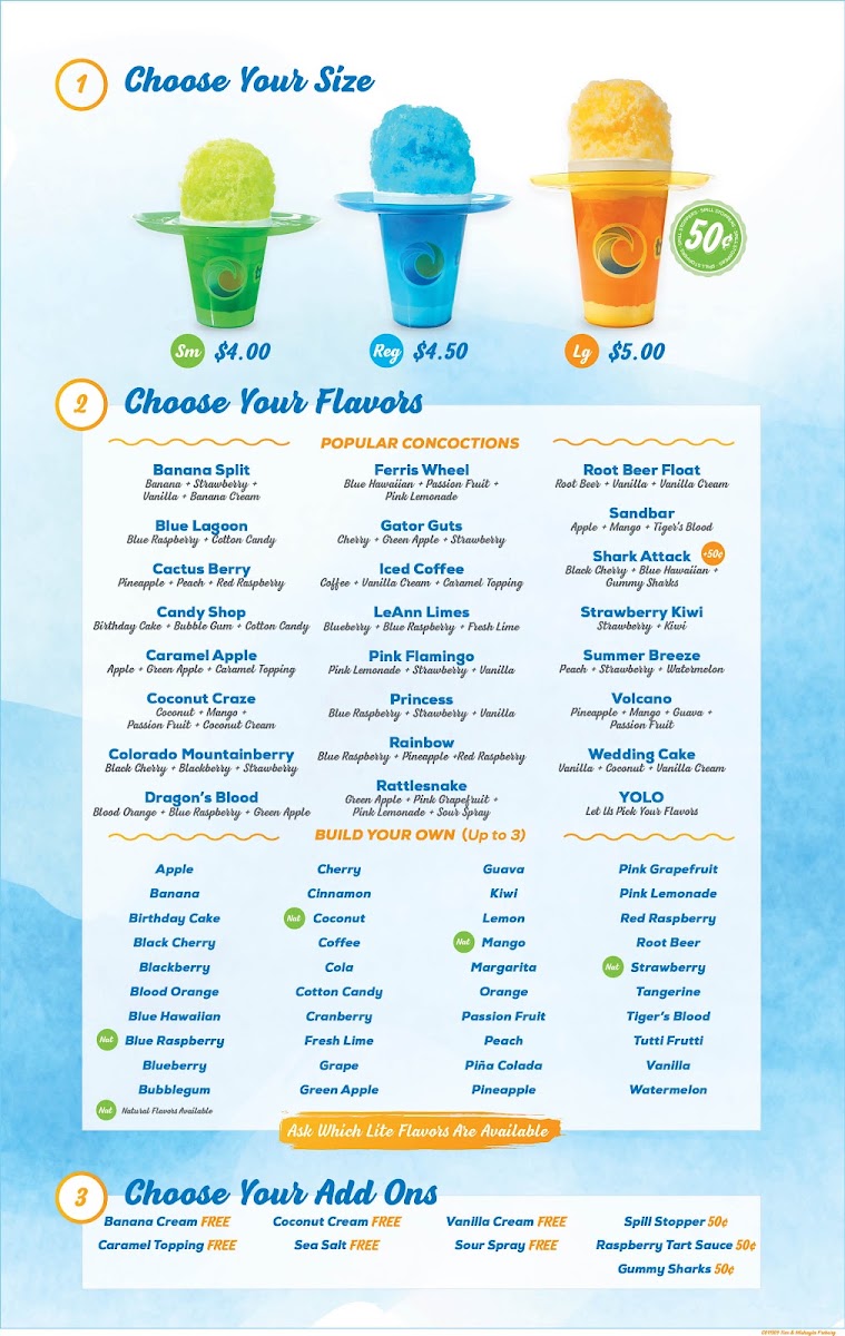 Tropical Sno menu board