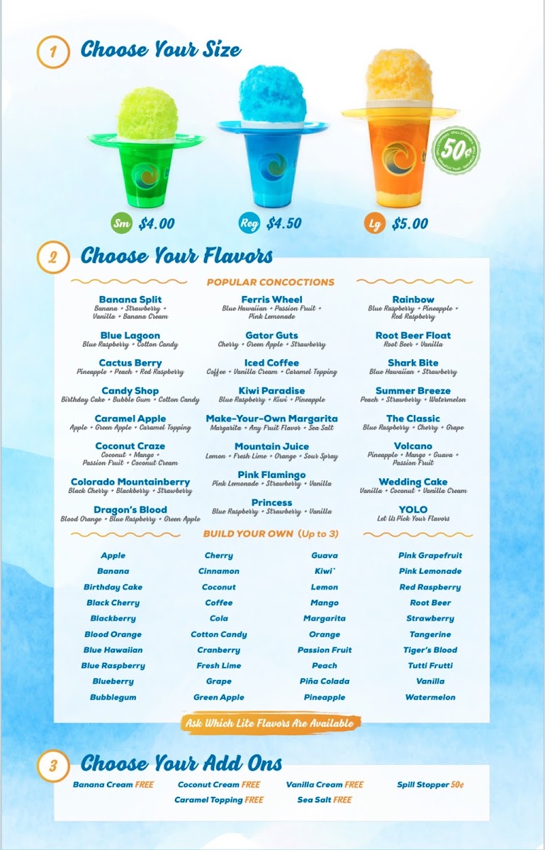 Tropical Sno menu board