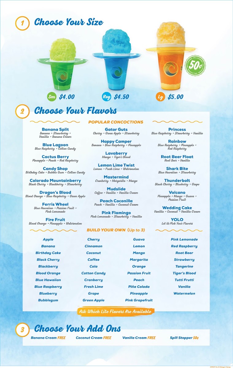 Tropical Sno menu board