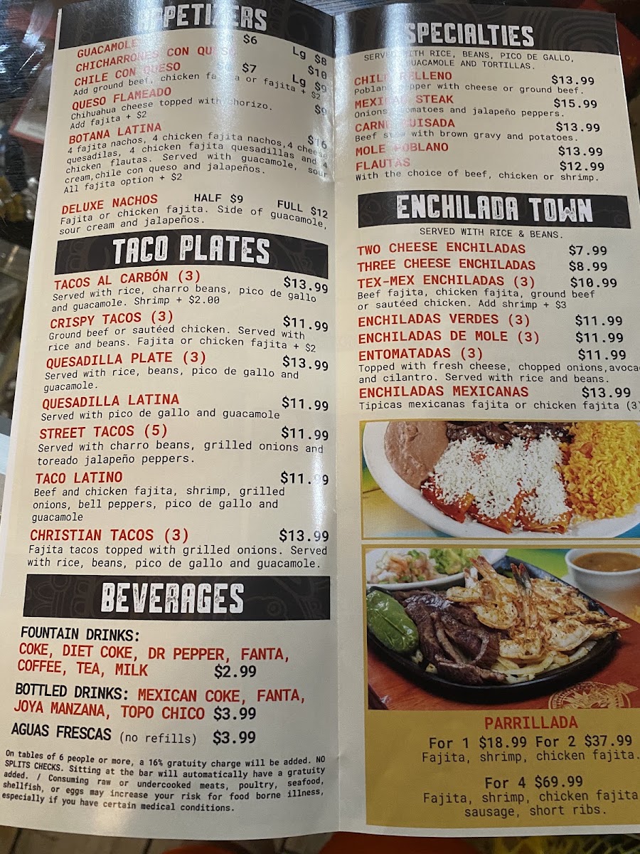 Alma Latina menu board