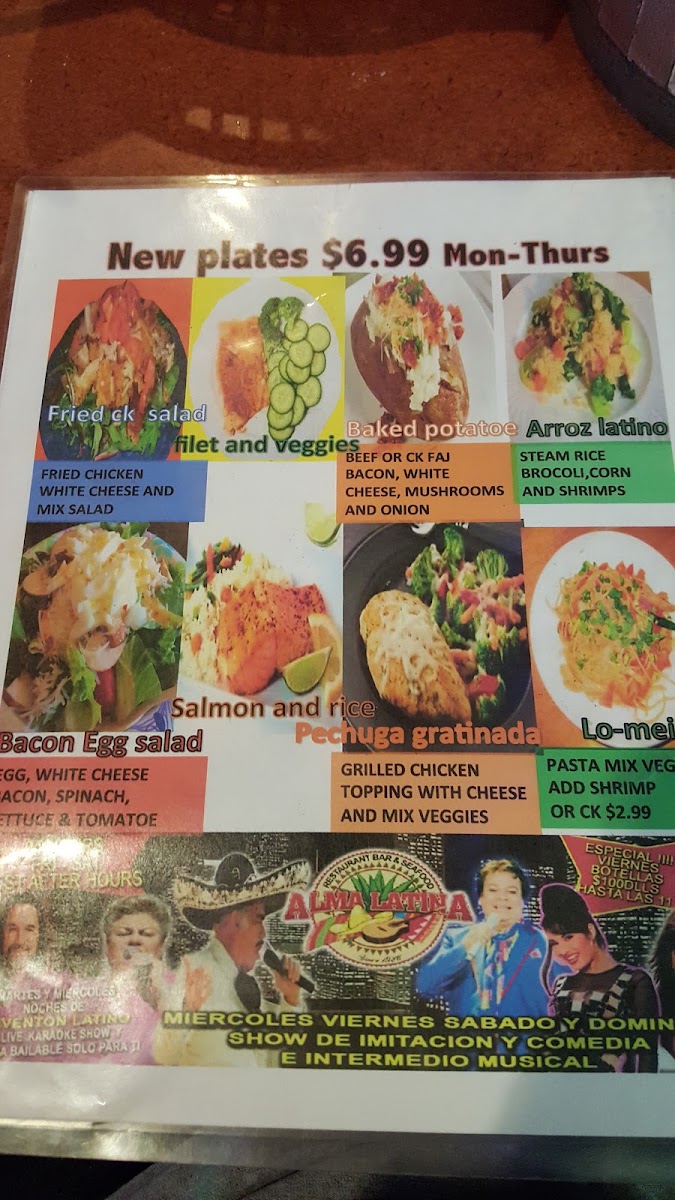 Alma Latina menu board