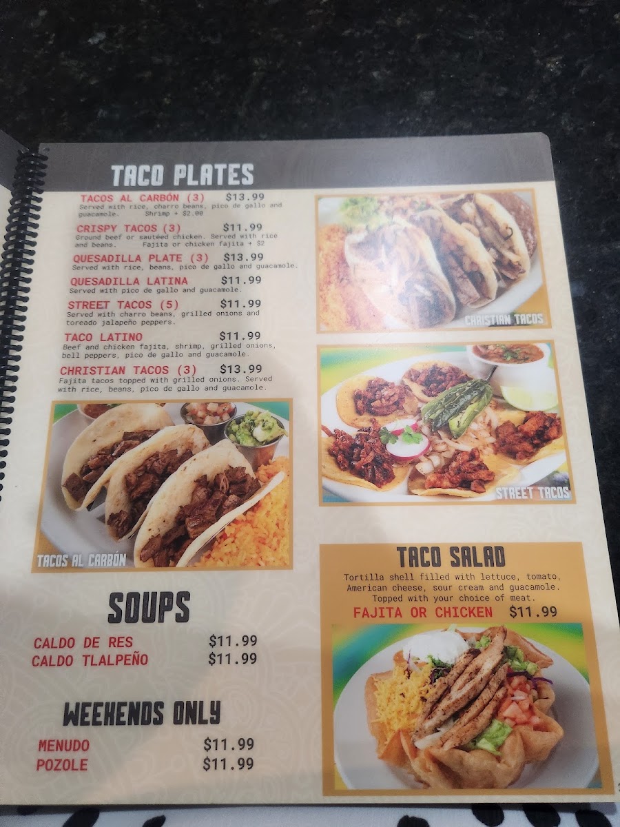 Alma Latina menu board