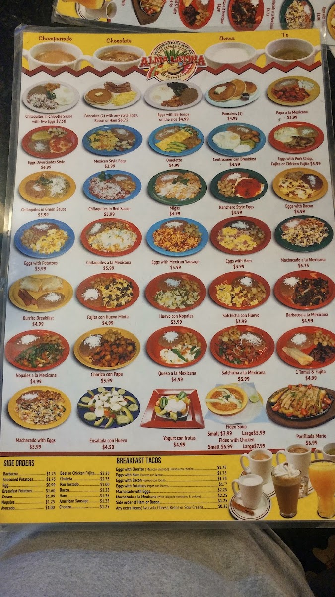 Alma Latina menu board