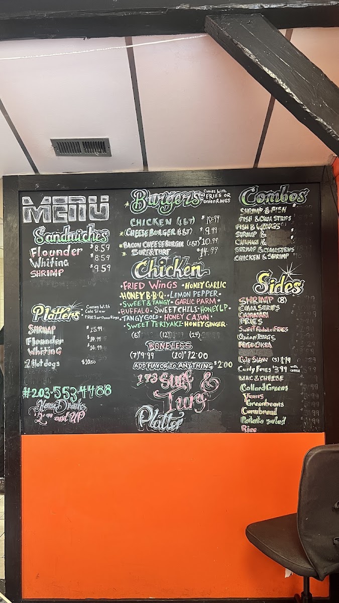 173 Surf & Turf | Seafood Soulfood Restaurant menu board