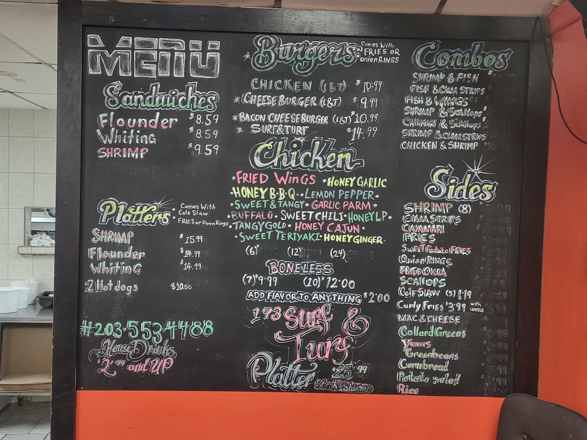 173 Surf & Turf | Seafood Soulfood Restaurant menu board