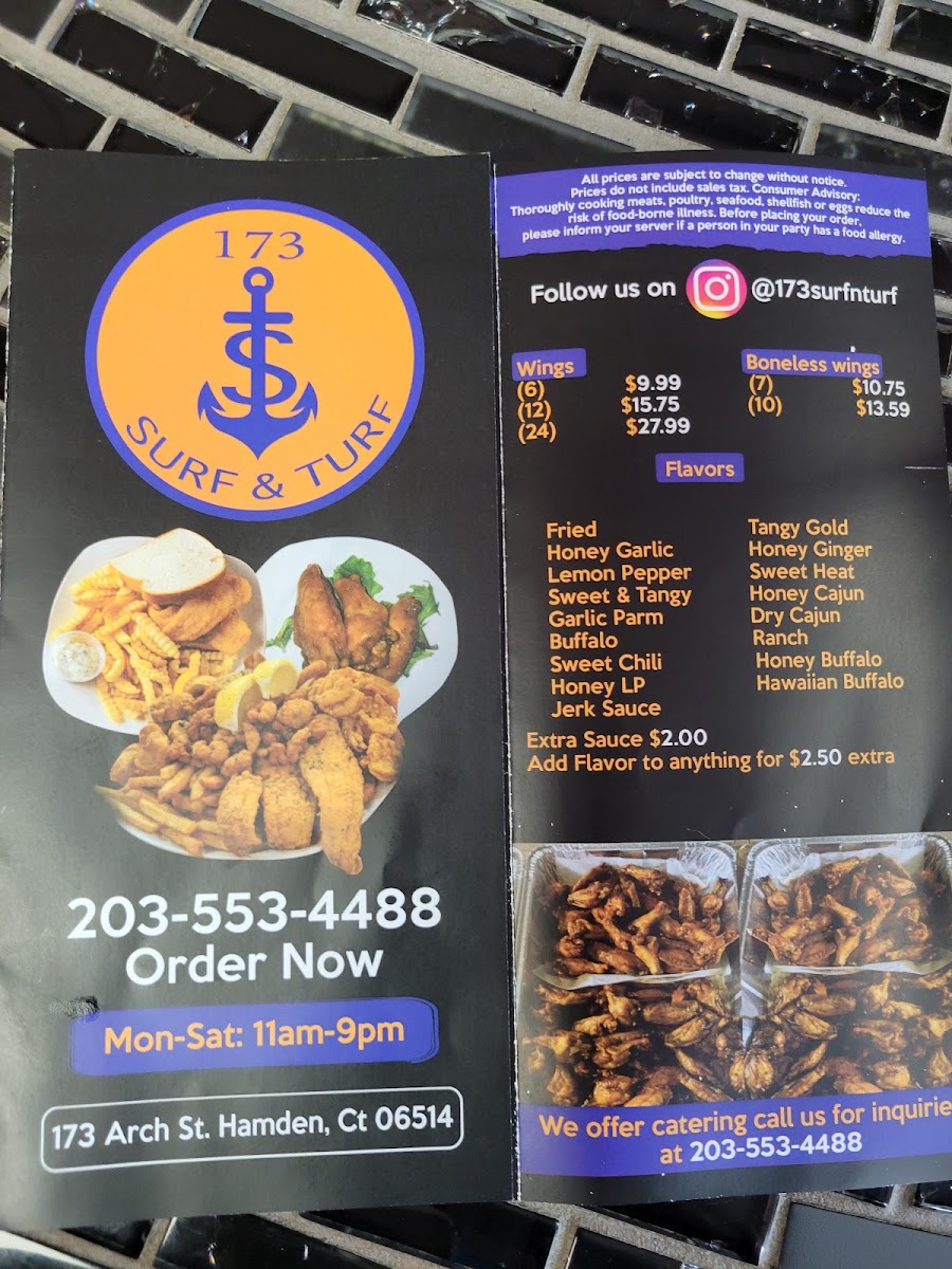 173 Surf & Turf | Seafood Soulfood Restaurant menu board