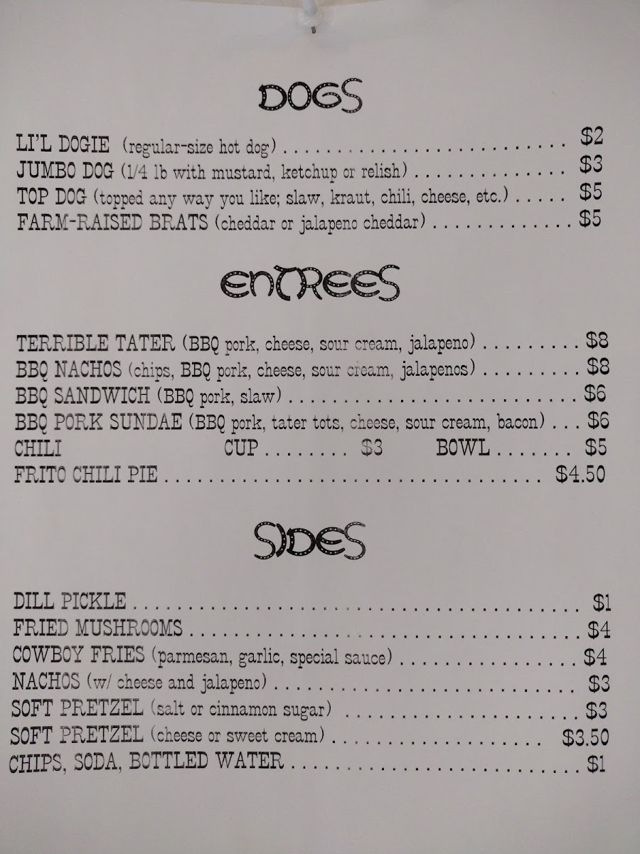 Cowboy Shiver Shack menu board