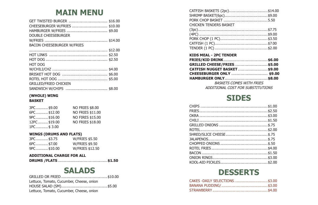 Get Twisted 405 menu board