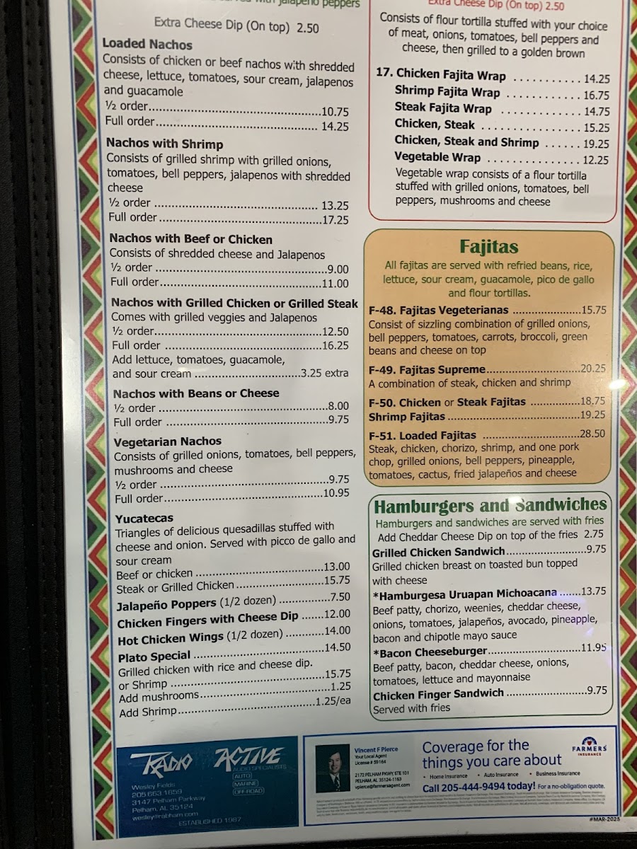 Xcaret Grill Mexican Restaurant menu board