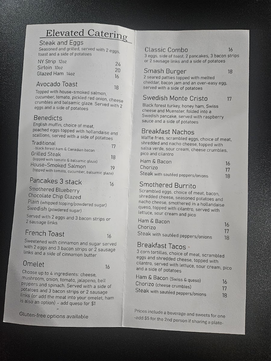 Elevated Catering menu board