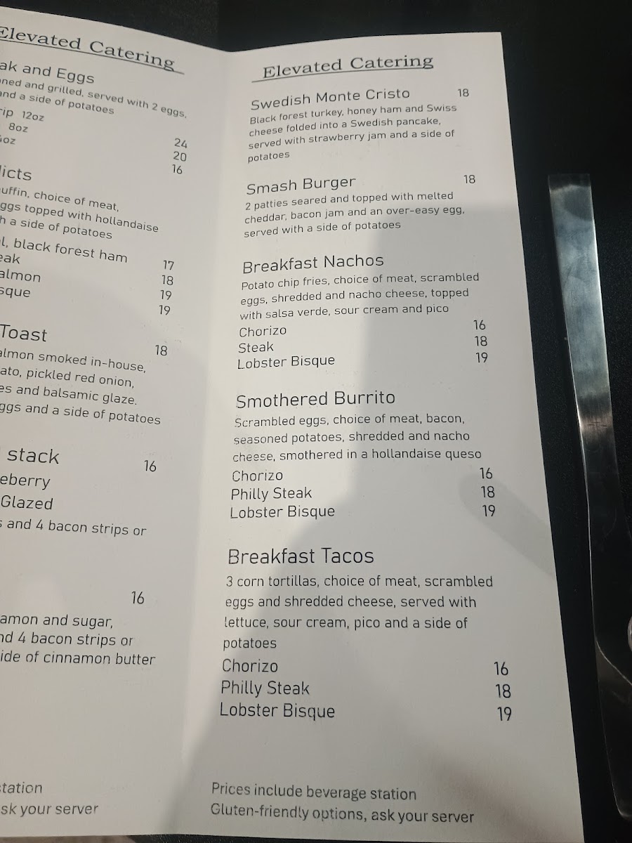 Elevated Catering menu board