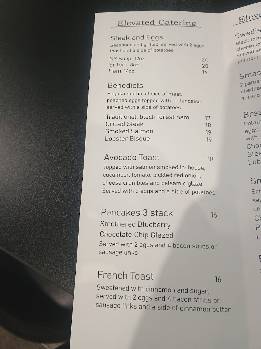 Elevated Catering menu board