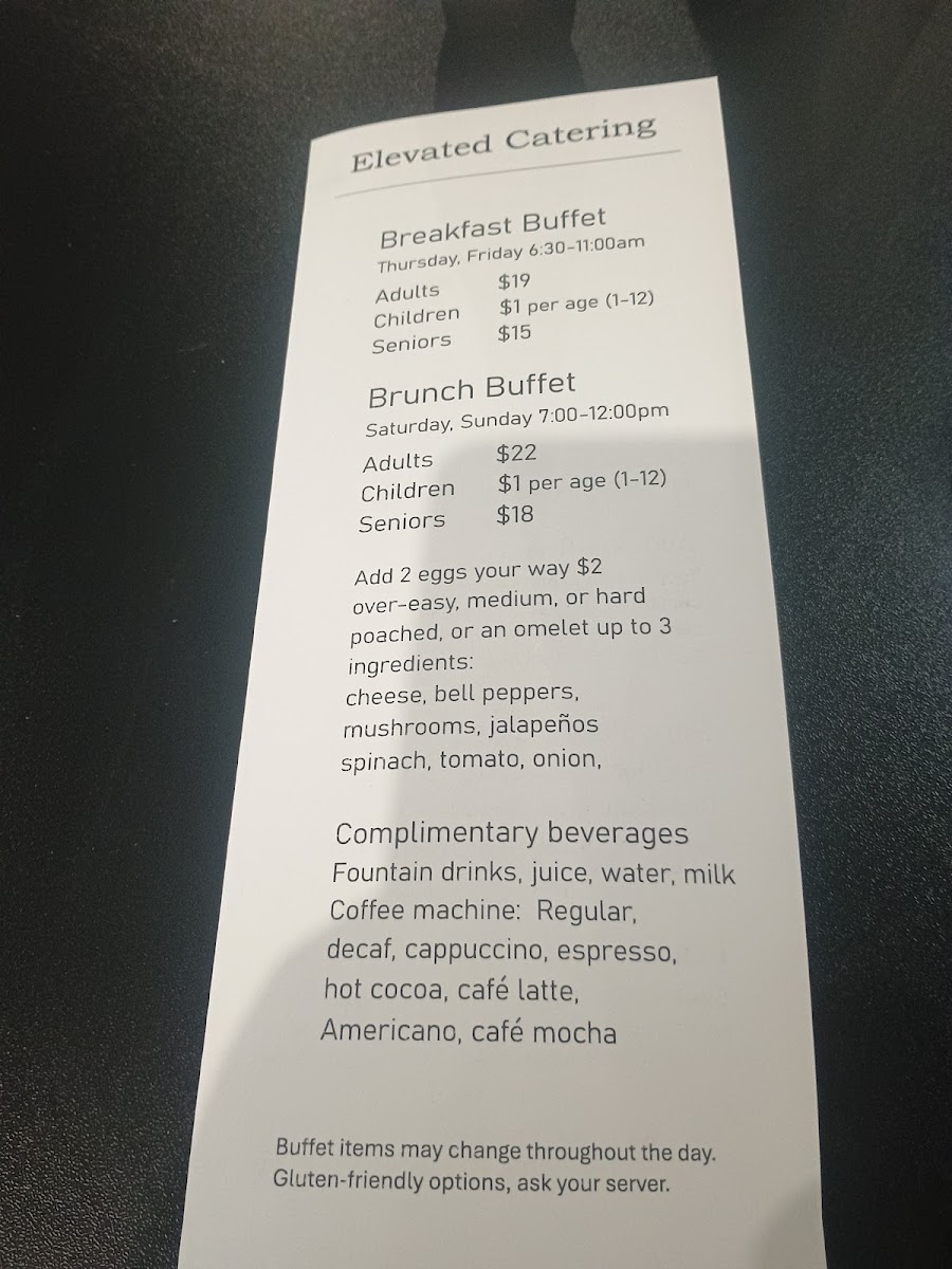 Elevated Catering menu board