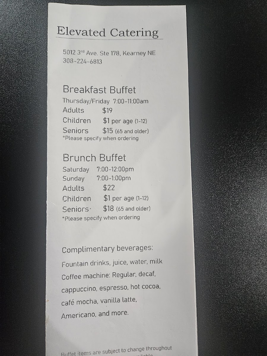 Elevated Catering menu board