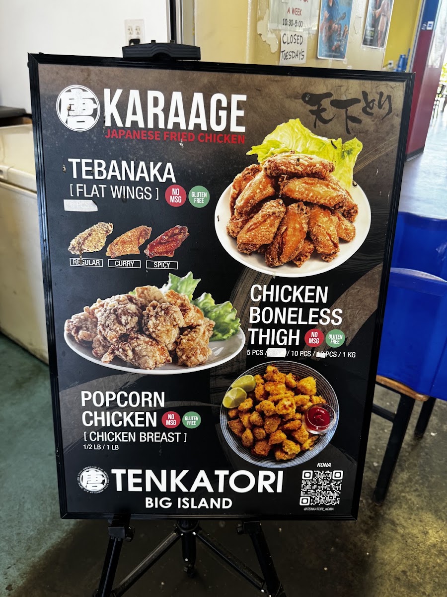 Tenkatori Kona menu board
