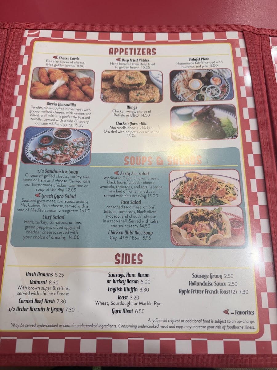 Ze's Diner Bloomington menu board
