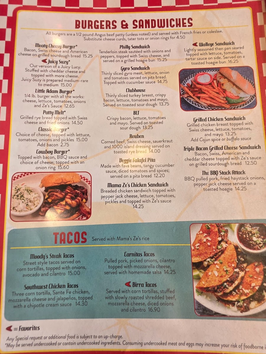 Ze's Diner Bloomington menu board