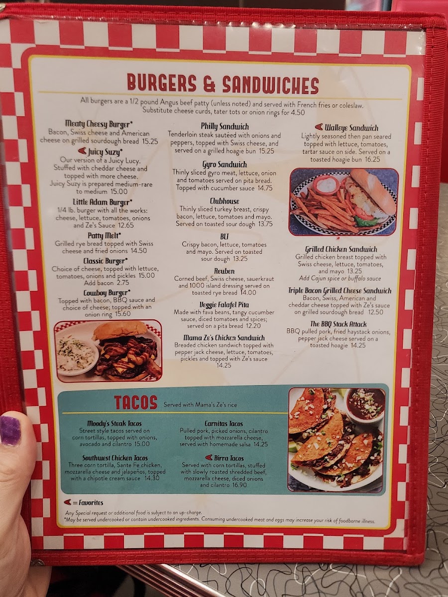 Ze's Diner Bloomington menu board