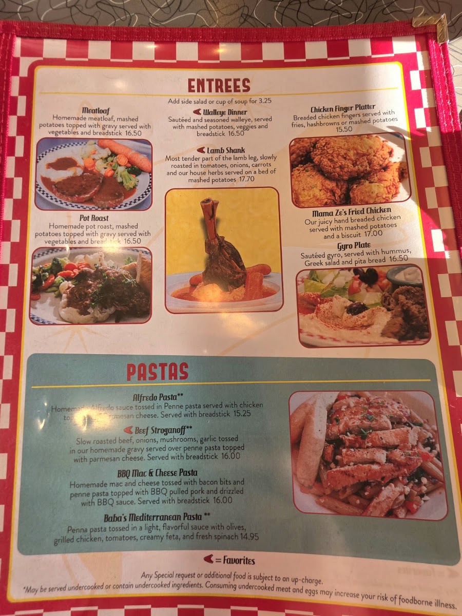Ze's Diner Bloomington menu board