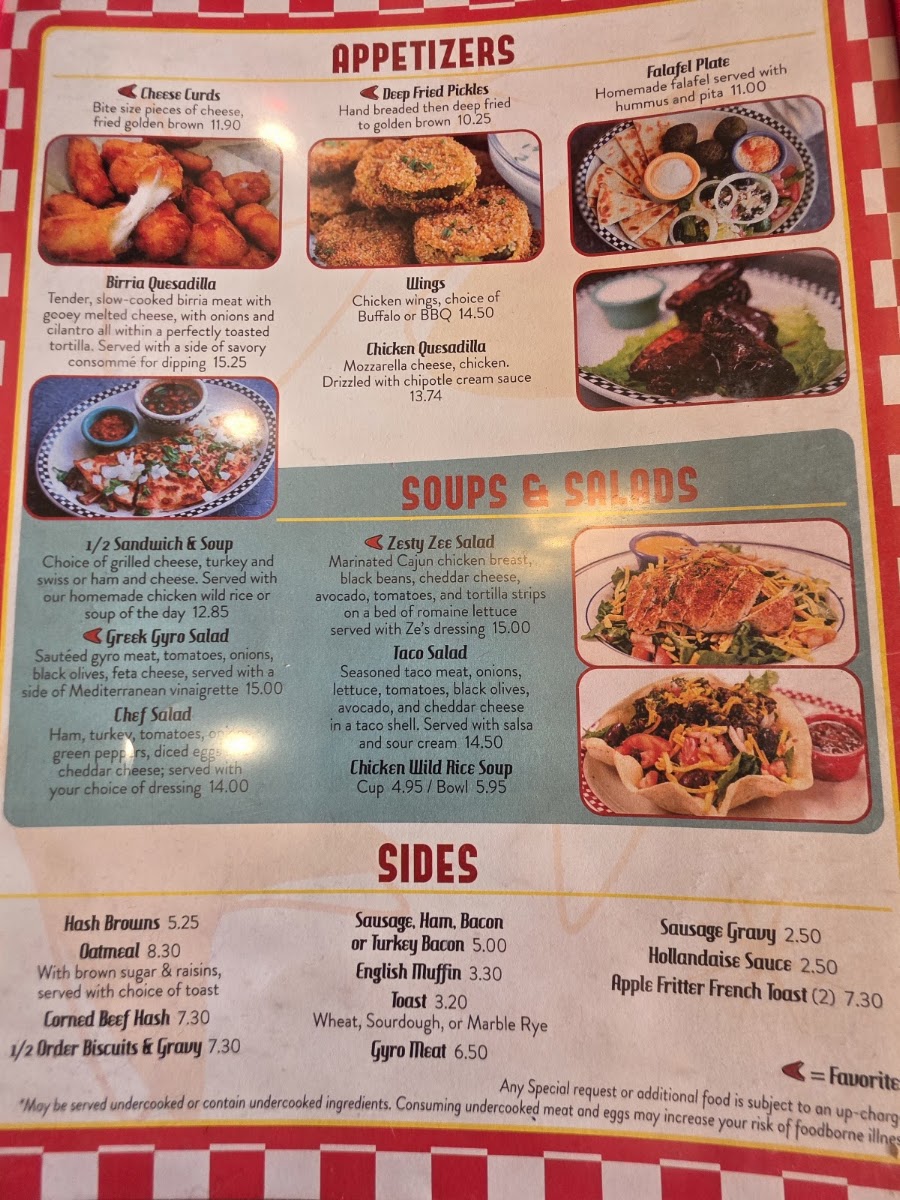 Ze's Diner Bloomington menu board