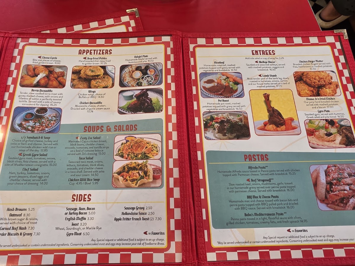 Ze's Diner Bloomington menu board
