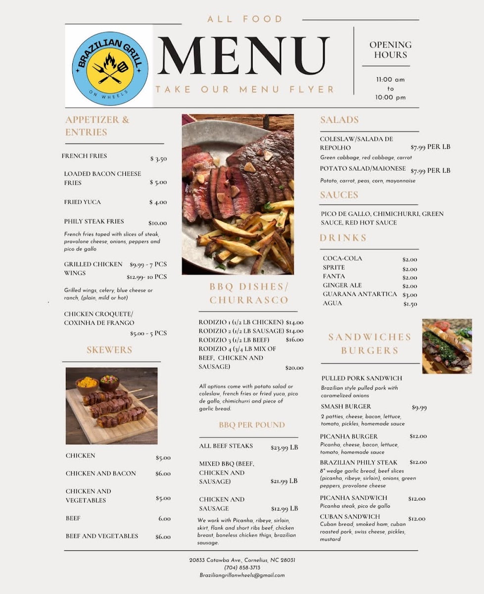 Brazilian Grill On Wheels menu board
