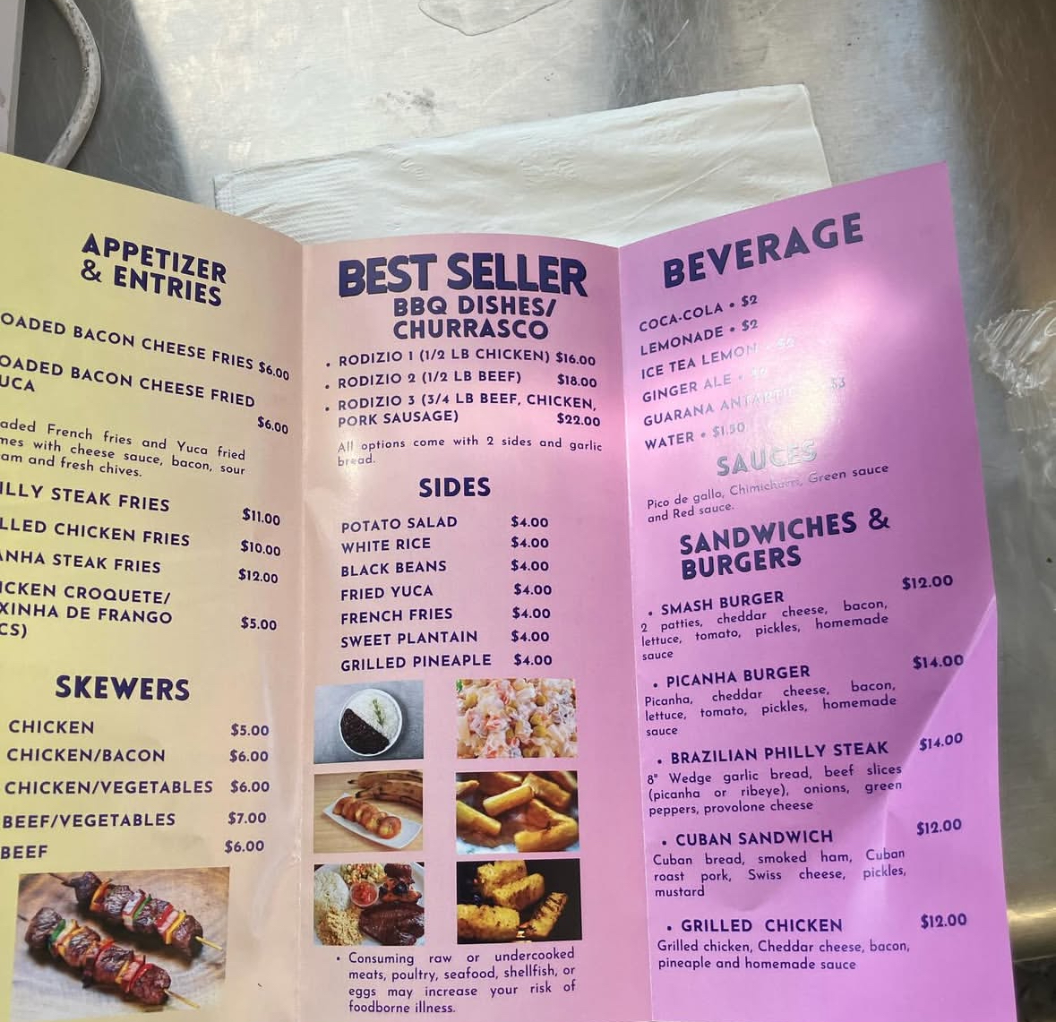 Brazilian Grill On Wheels menu board