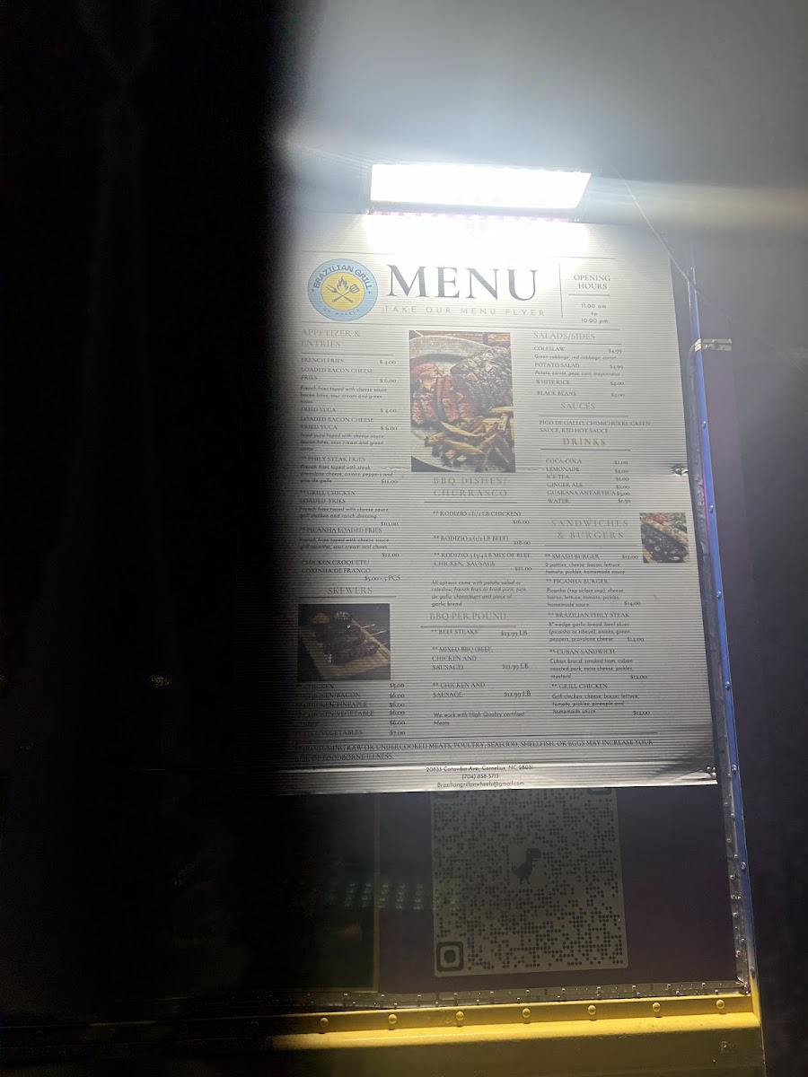 Brazilian Grill On Wheels menu board