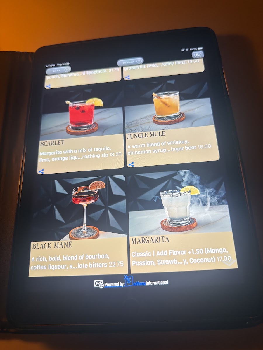 Lionz Den Restaurant and Bar menu board