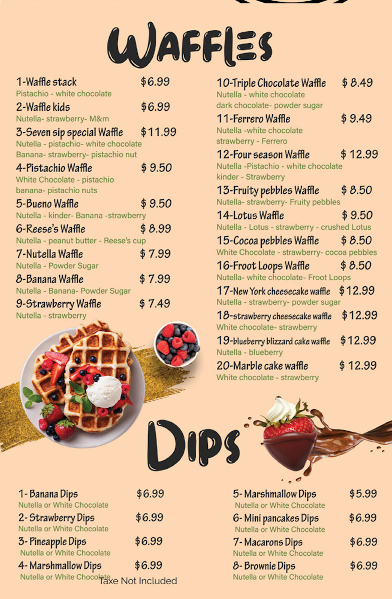 Seven Sips Smoothies Café - Sheepshead Bay menu board