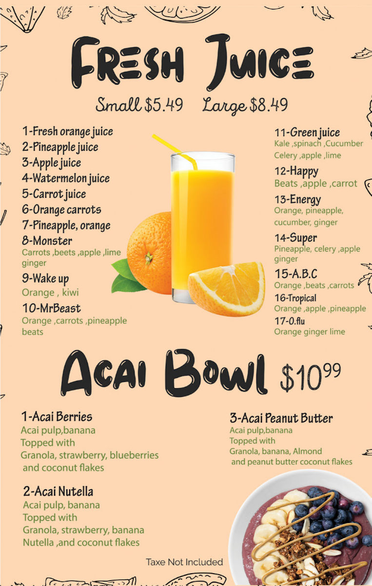 Seven Sips Smoothies Café - Sheepshead Bay menu board