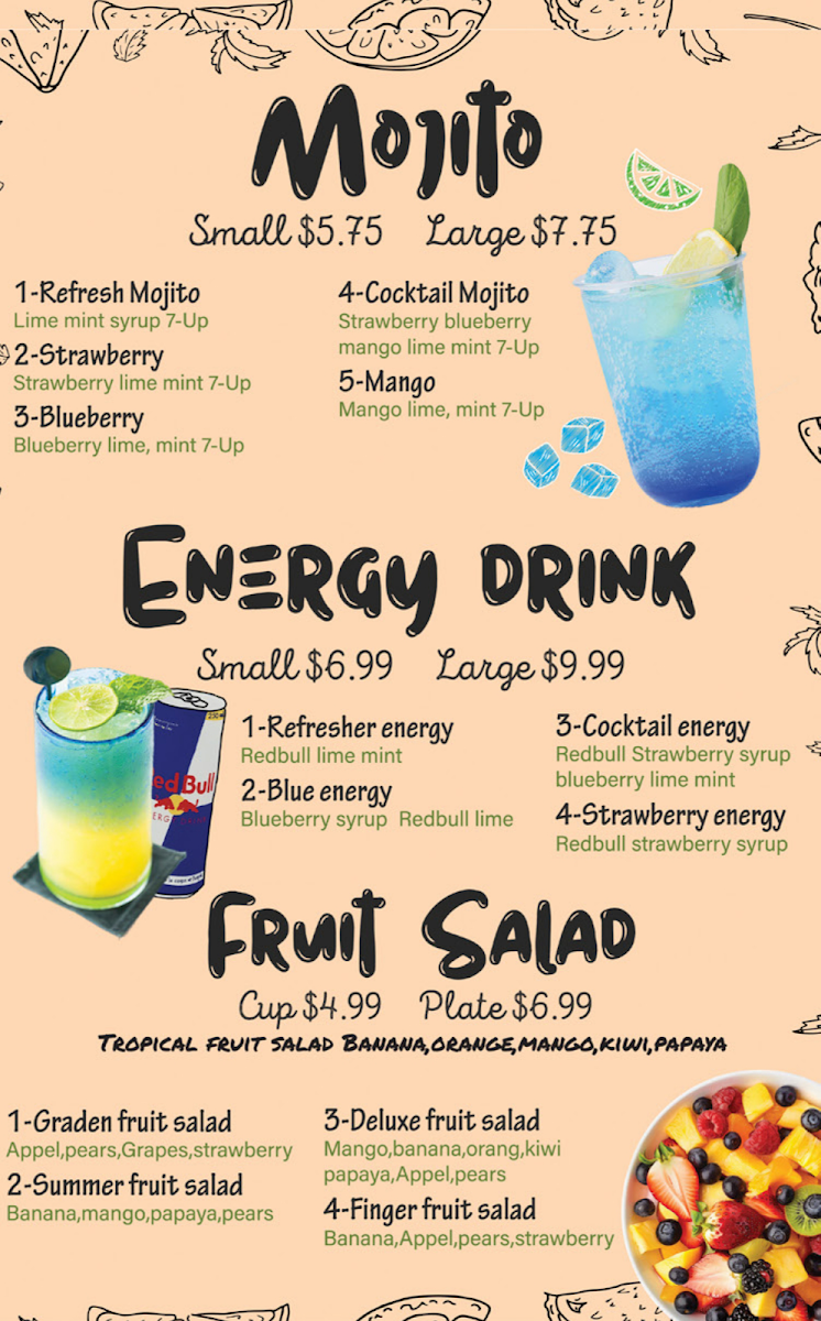 Seven Sips Smoothies Café - Sheepshead Bay menu board
