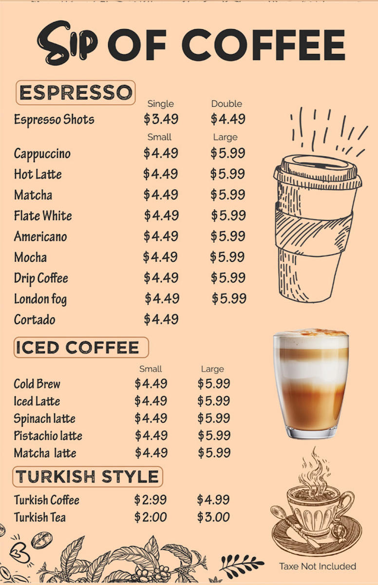 Seven Sips Smoothies Café - Sheepshead Bay menu board