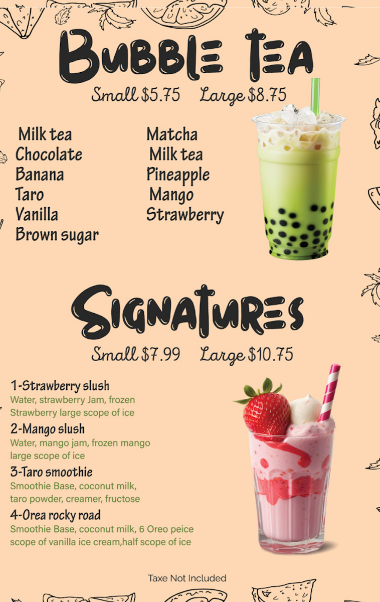 Seven Sips Smoothies Café - Sheepshead Bay menu board