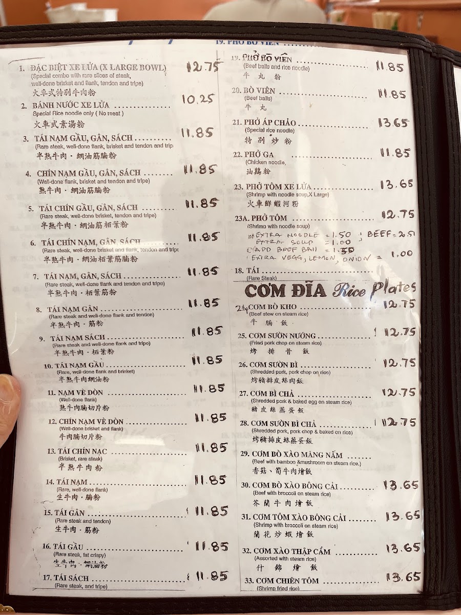 Phở Hòa Noodle Soup menu board