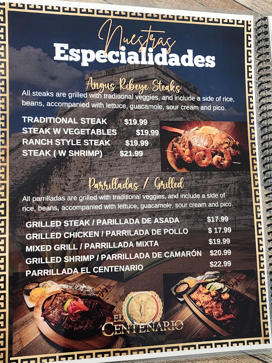 Taqueria El Centenario #2 menu board