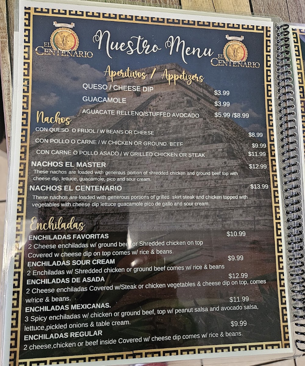 Taqueria El Centenario #2 menu board