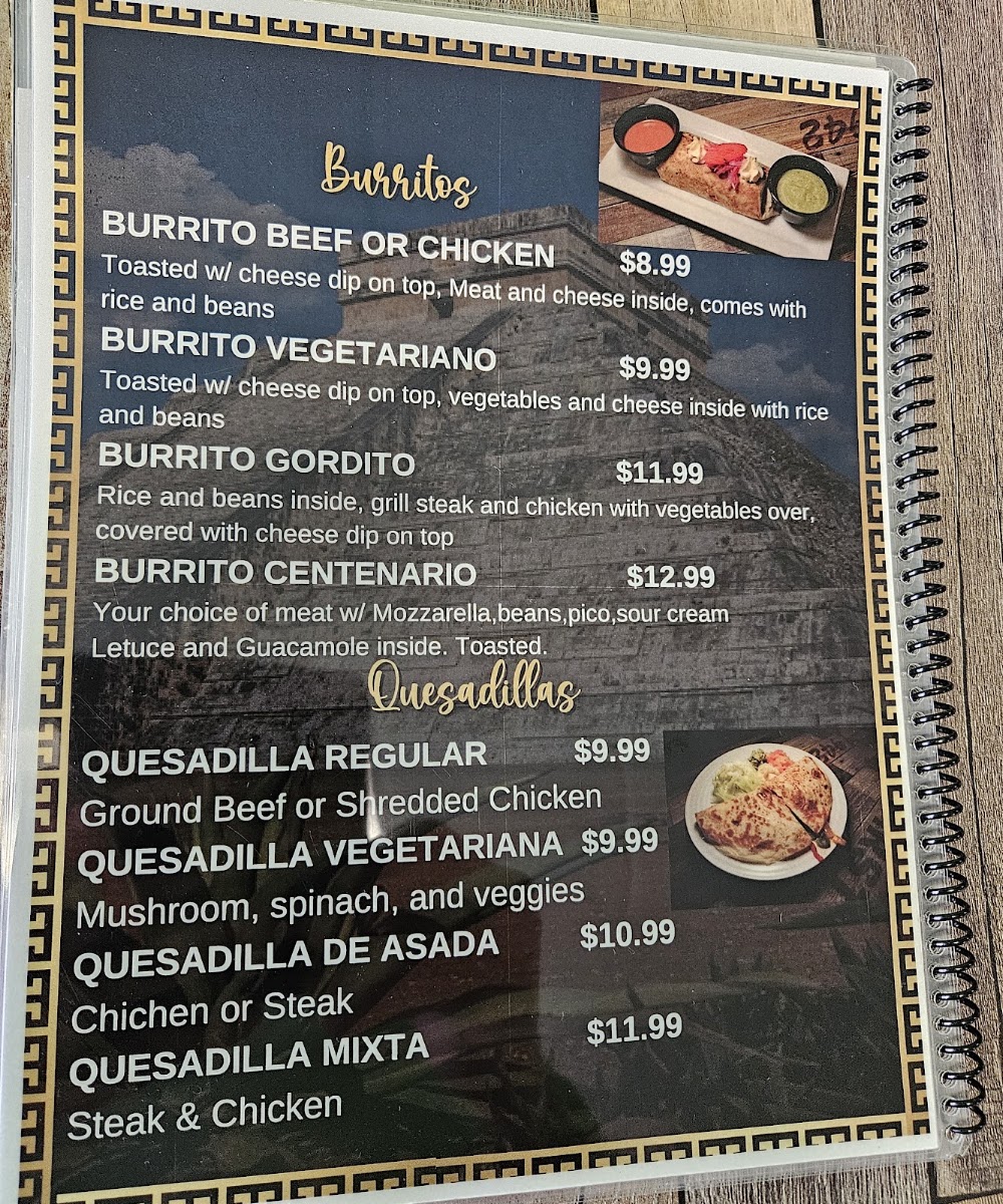 Taqueria El Centenario #2 menu board