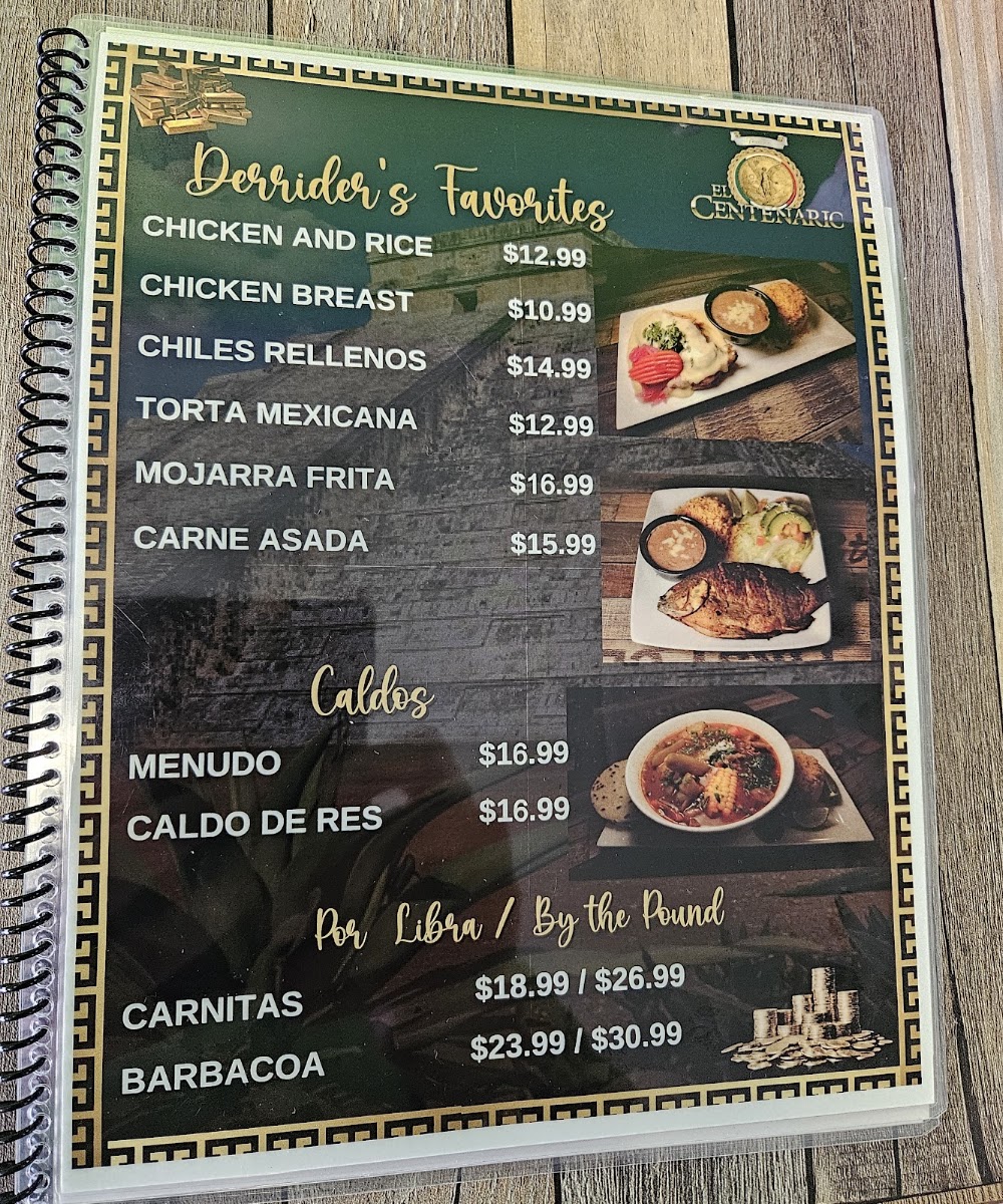 Taqueria El Centenario #2 menu board