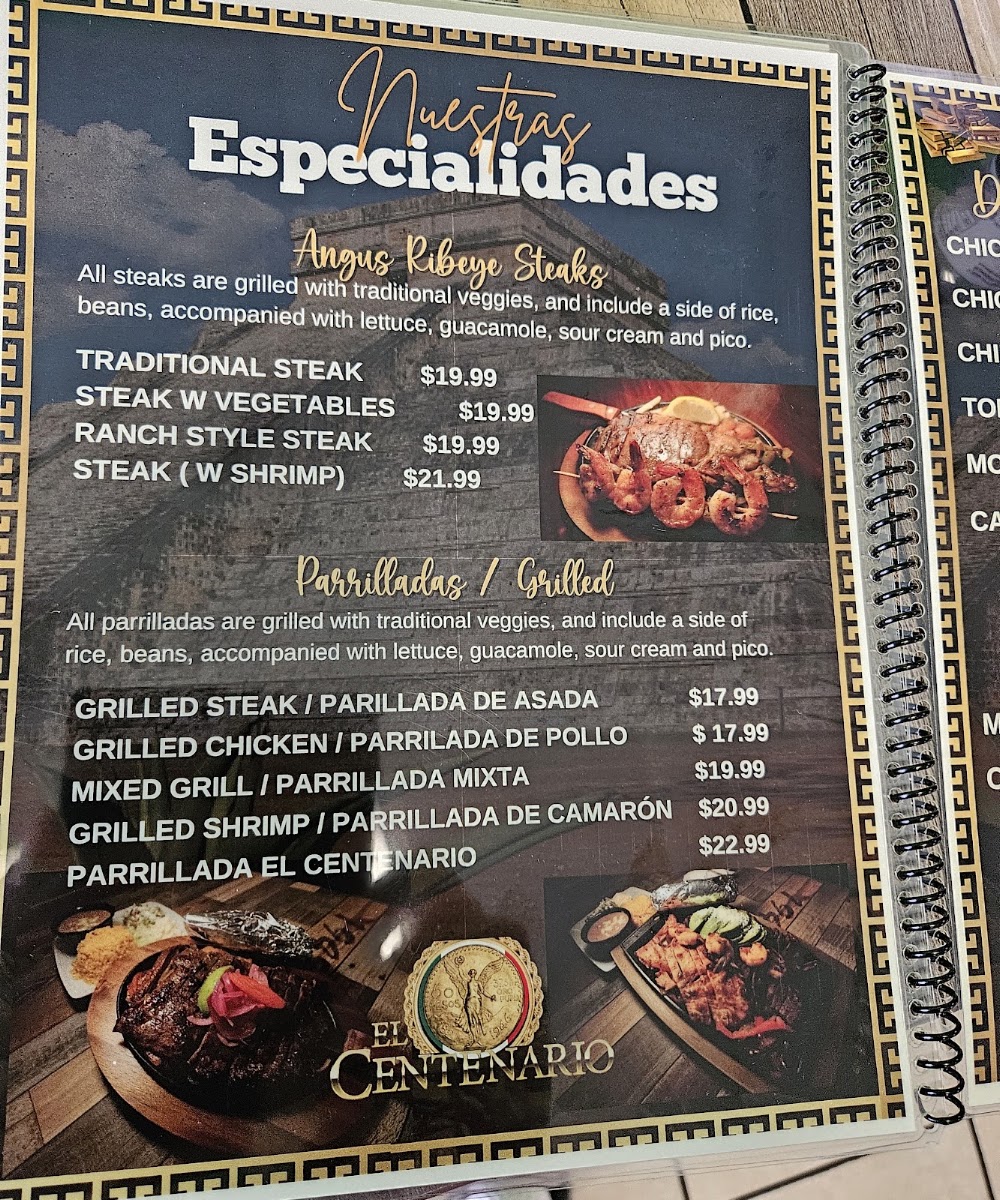 Taqueria El Centenario #2 menu board