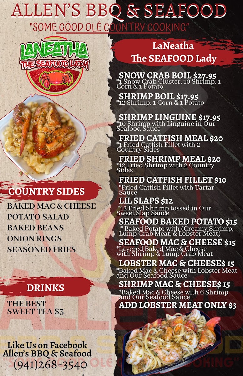 Allen's BBQ & Seafood menu board