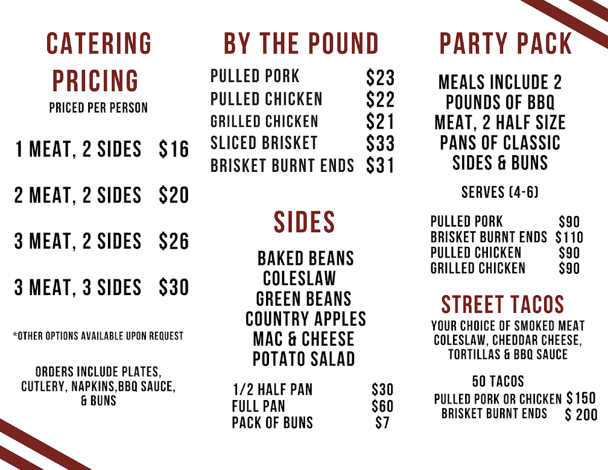 Smoke Daddy Smoke House menu board