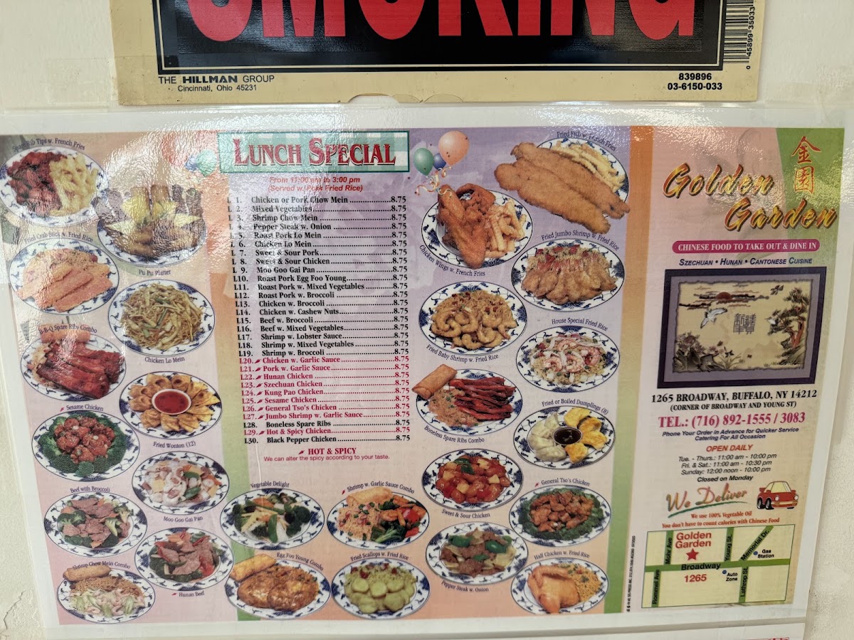 Golden Garden Restaurant menu board
