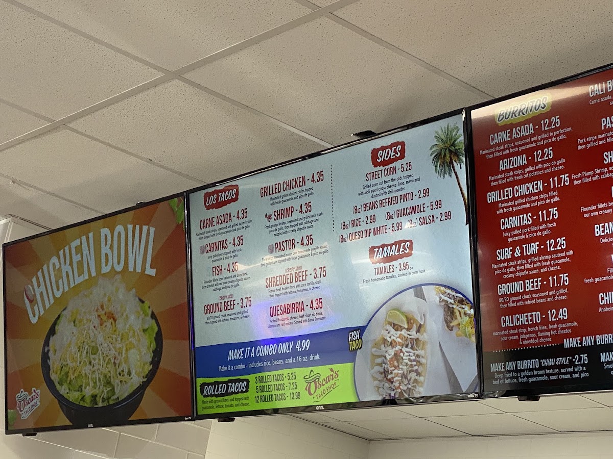 Oscar's Taco Shop menu board