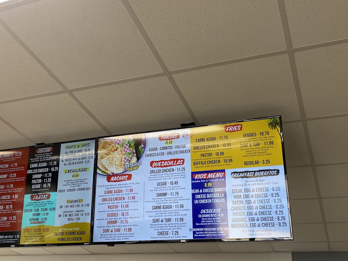 Oscar's Taco Shop menu board