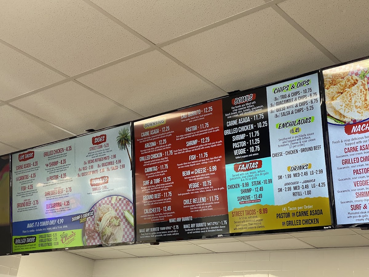 Oscar's Taco Shop menu board