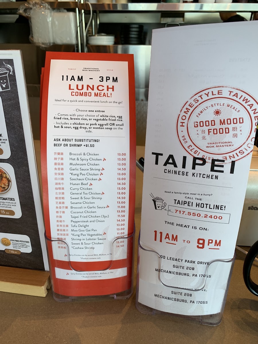 Taipei Chinese Kitchen menu board
