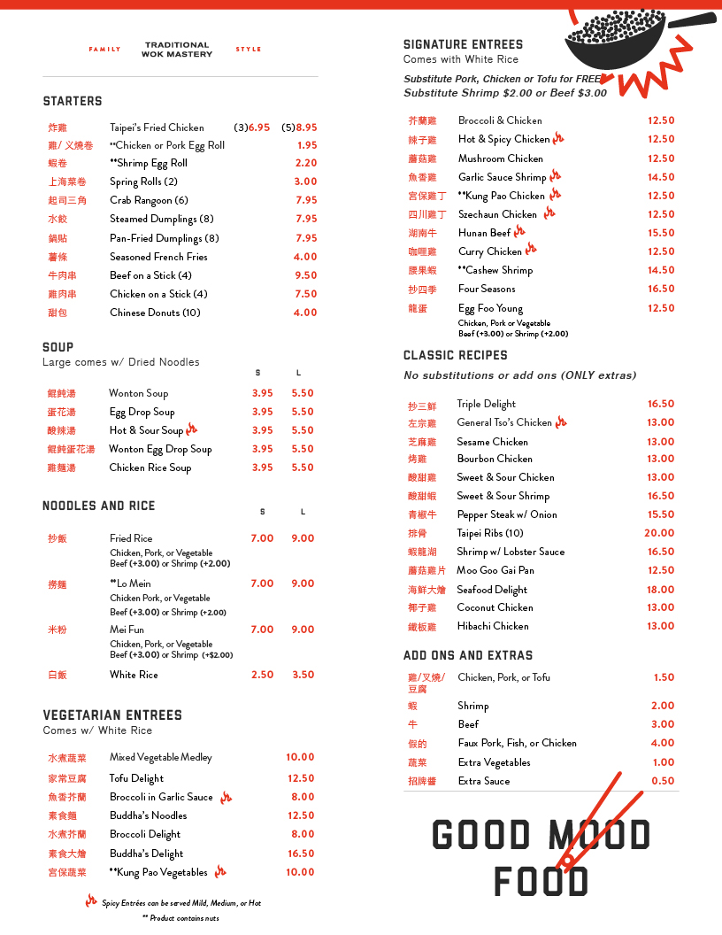 Taipei Chinese Kitchen menu board