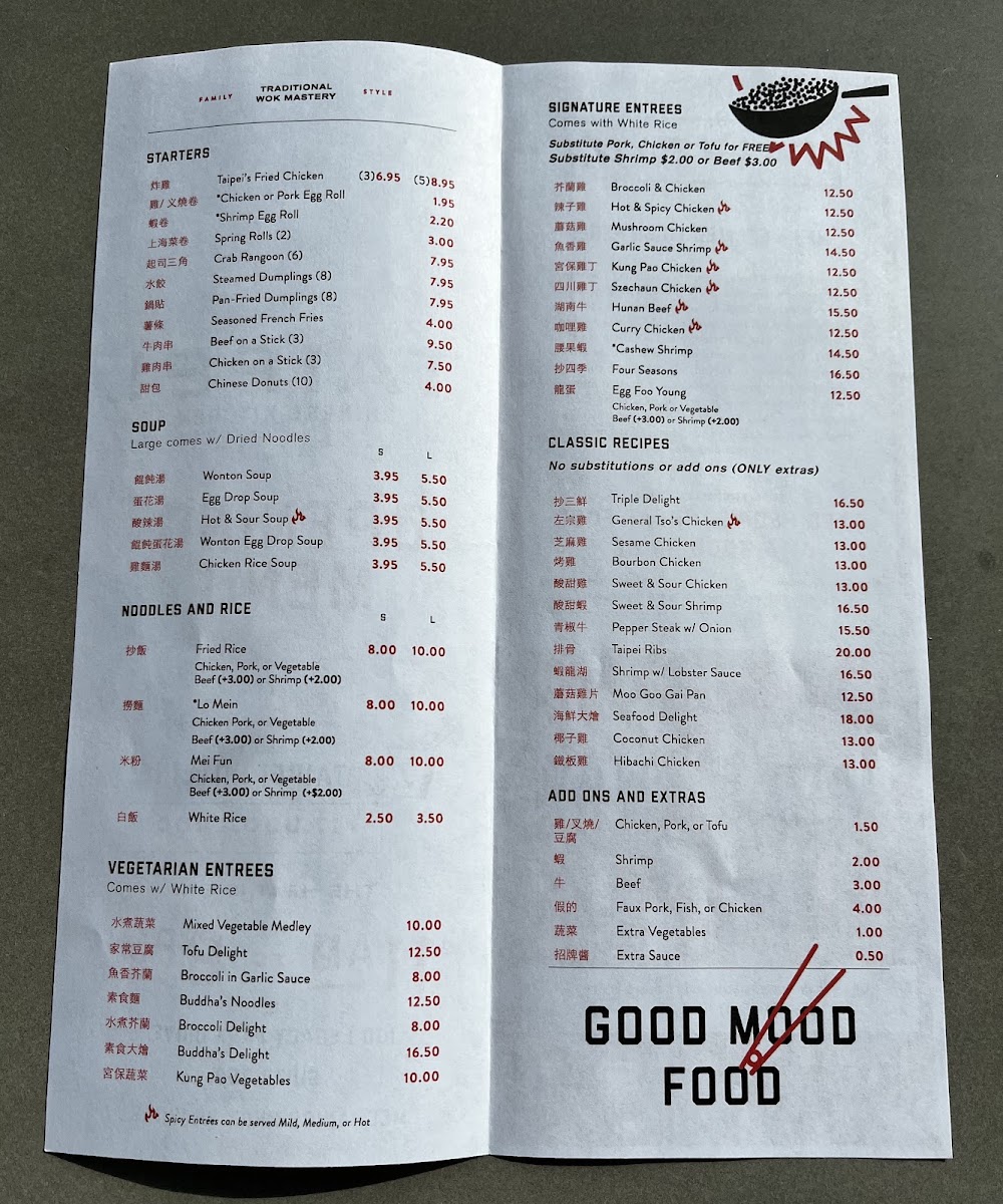 Taipei Chinese Kitchen menu board