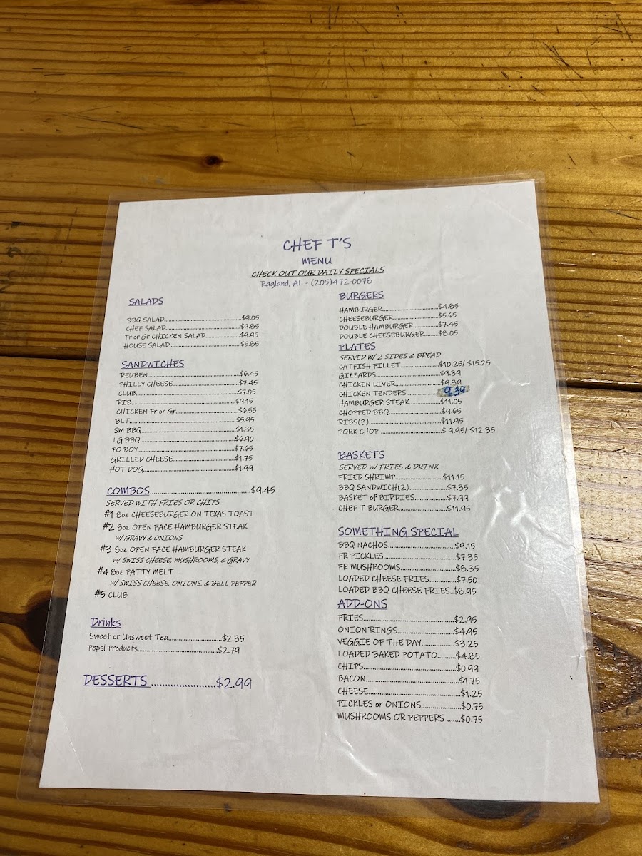 Chef T's BBQ menu board